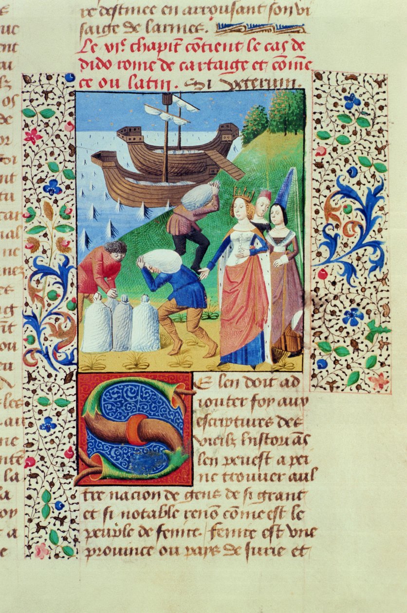 Ms Hunter 208 f.67r Dido embarking Sychaeus Treasure, från The Fall of Princes, av Giovanni Boccaccio (1313-75) 1472 av French School