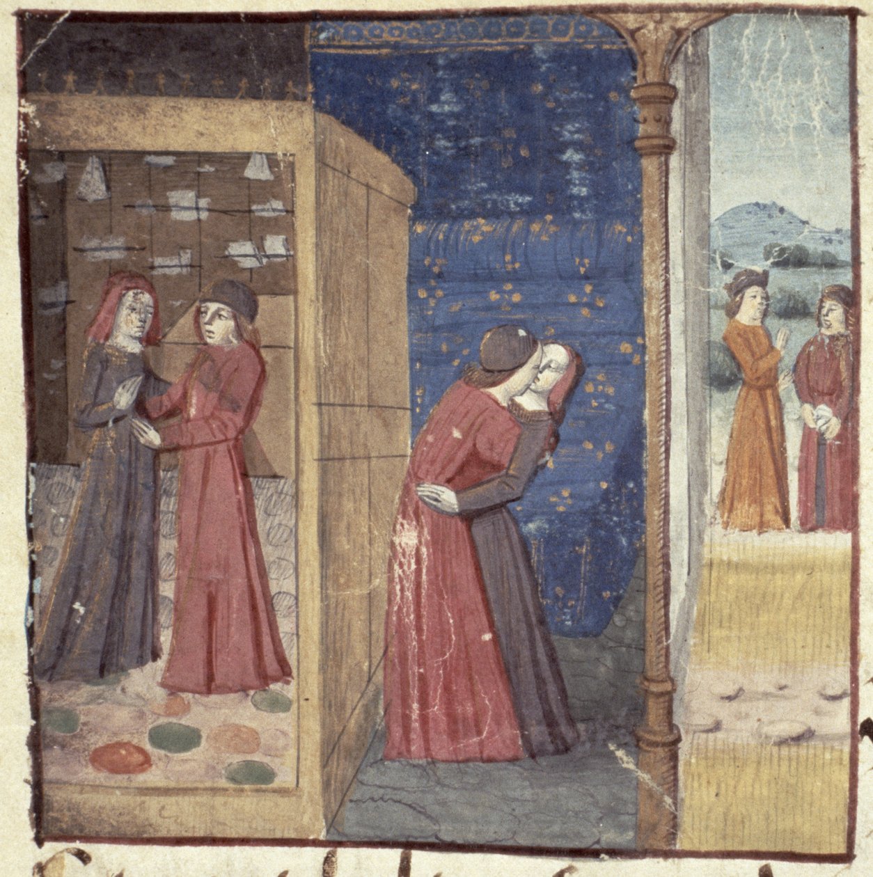 Ms Hunter 252 f.27v Kissing, från Les Cent Nouvelles Nouvelles, 1462 av French School
