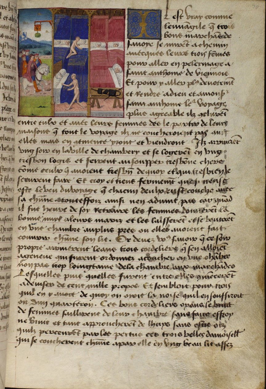 Ms Hunter 252 f.75v Hostel, från Les Cent Nouvelles Nouvelles, 1462 (för detaljer se 284875) av French School