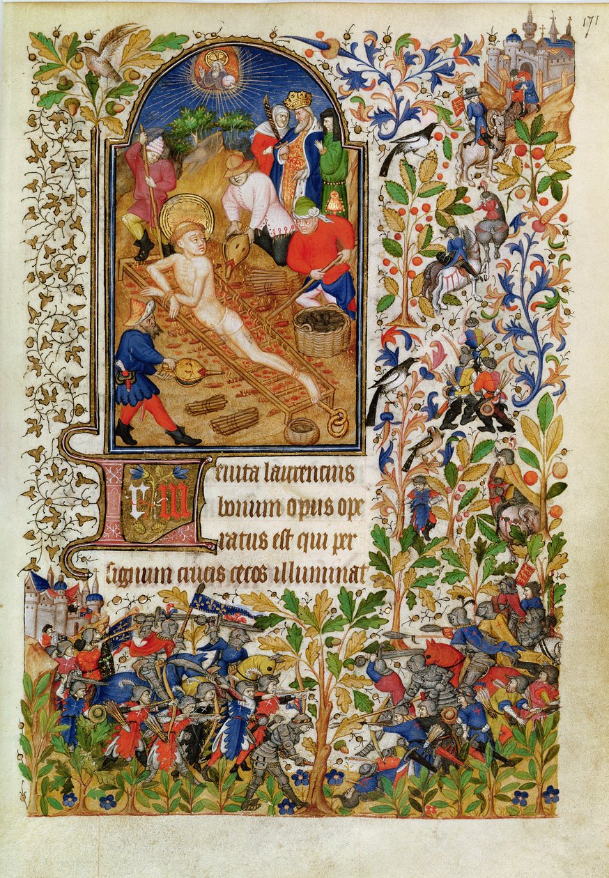 Ms Lat 1156b fol. 171 The Martyrdom of Saint Lawrence, från The Hours of Marguerite dOrleans, c.1426 av French School