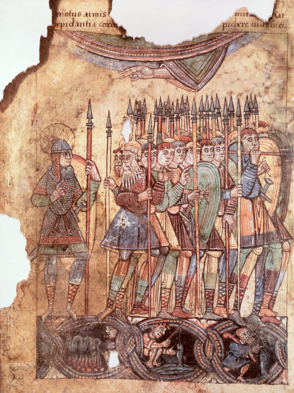 Ms Lat 1390 fol.7v Foot Soldiers in the Crusades, från La Vie de Saint Aubin dAngers av French School
