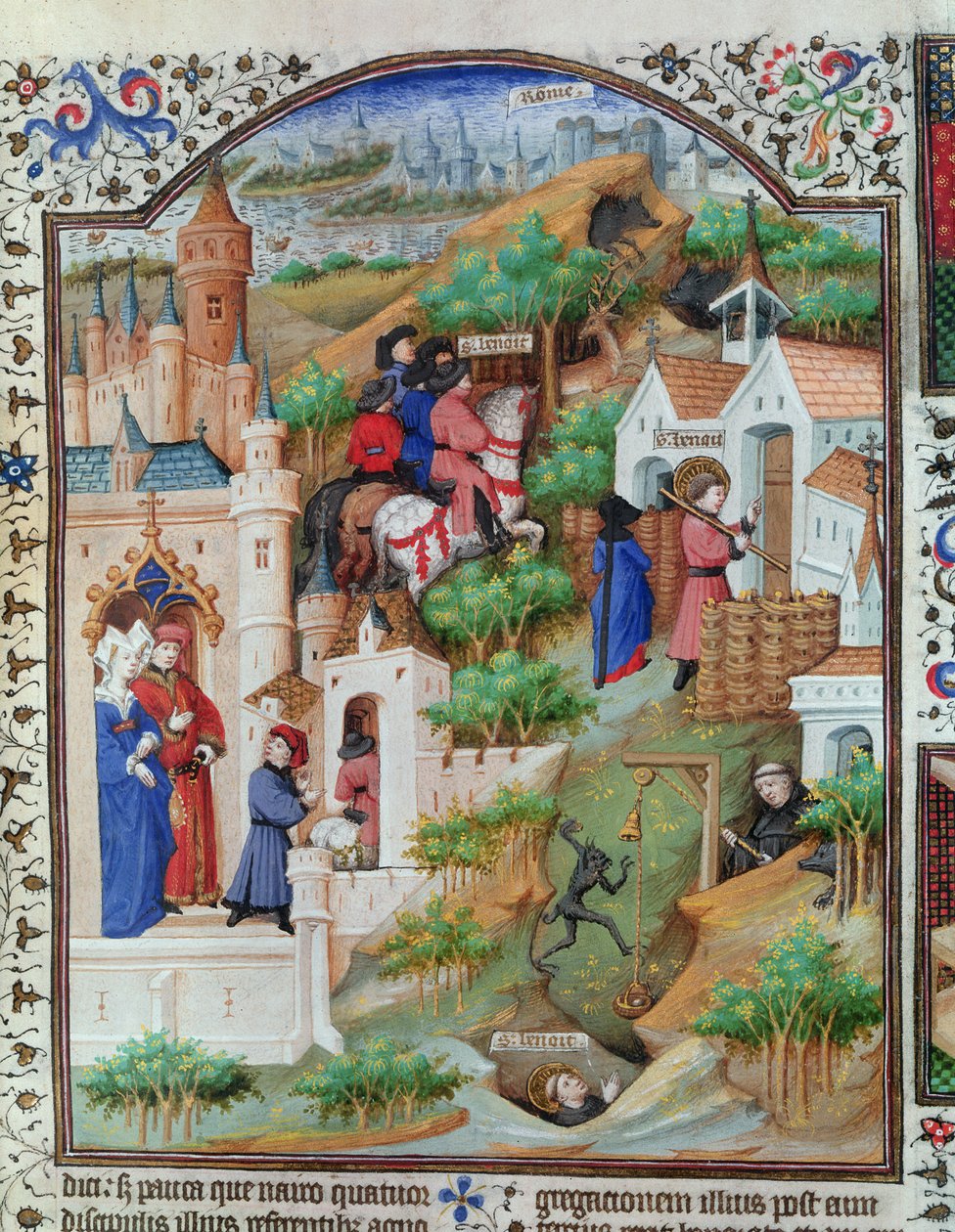 Ms Lat 17294 Fol.438 Scener från Saint Benedicts liv (c.480-c.550) från Breviary of the Duke of Bedford, c.1424-35 av French School