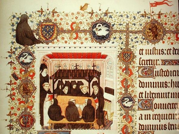 Ms Lat 919 Mourning of the Duchess, med vapensköldar och djurdetaljer, från Grandes Heures de Duc de Berry av French School