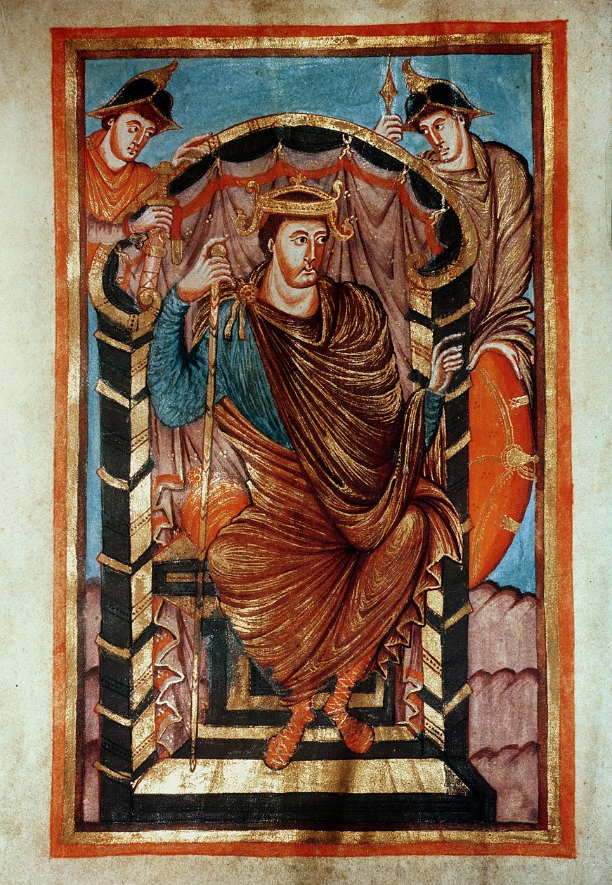 Ms Latin 266 fol.1v Lothair I (795-855) Enthroned, from the Evangiles de Lothaire, c.840-851 av French School
