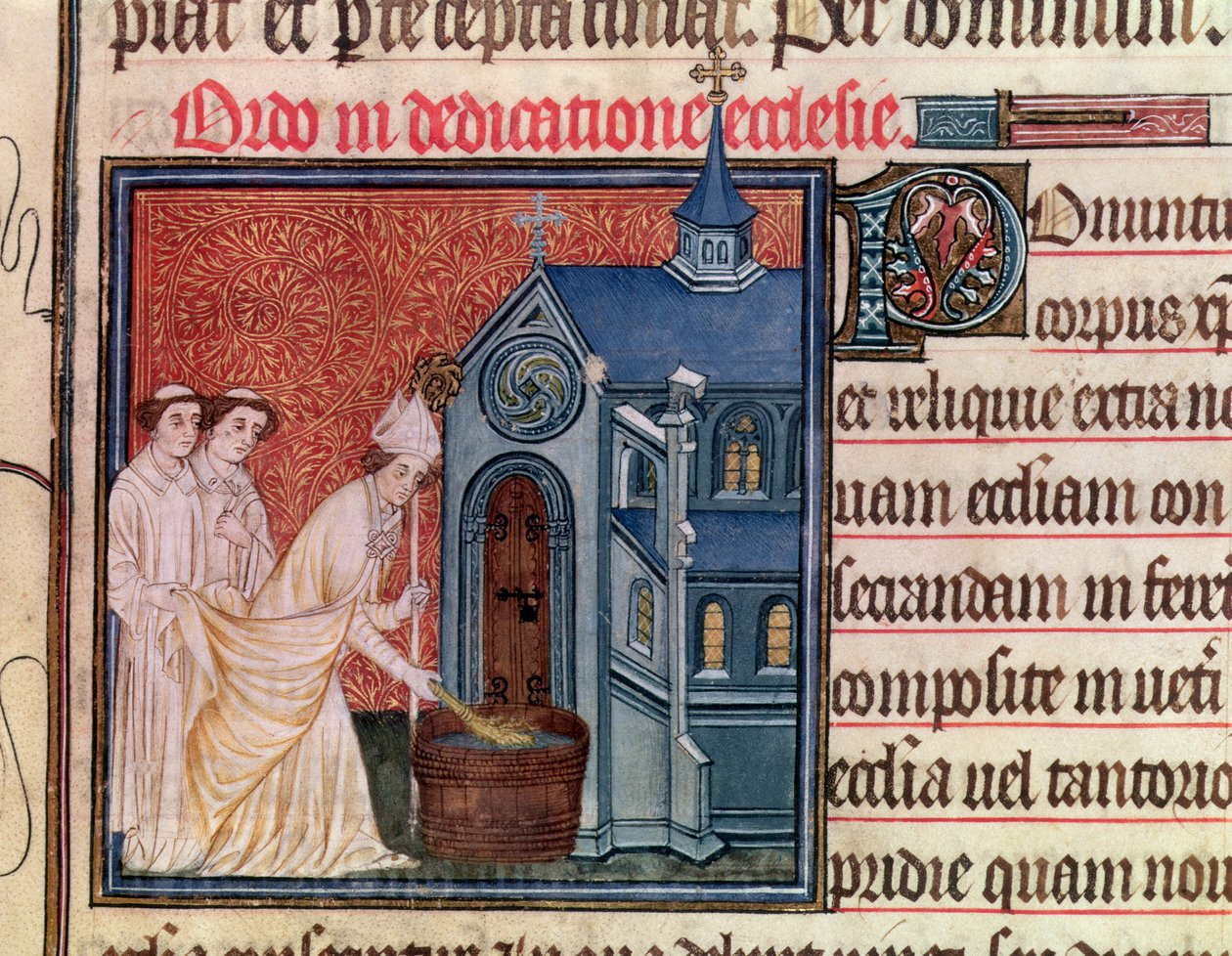 Ms Latin 962 Fol.63 Biskop som inviger en kyrka, från påvliga av Sens av French School