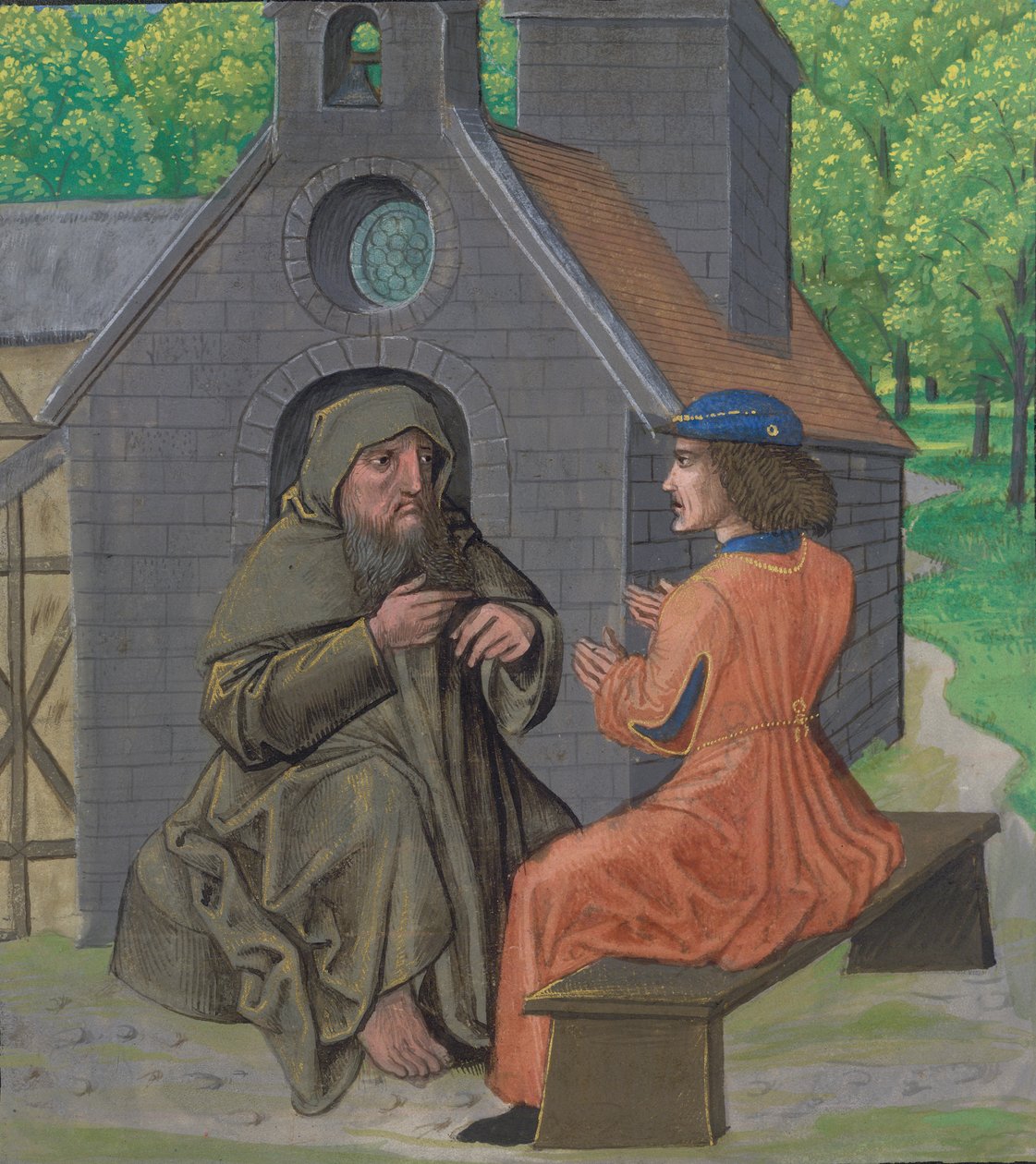 Ms Royal 14 E. 11, f.338 Eremiten som instruerar riddaren, från 