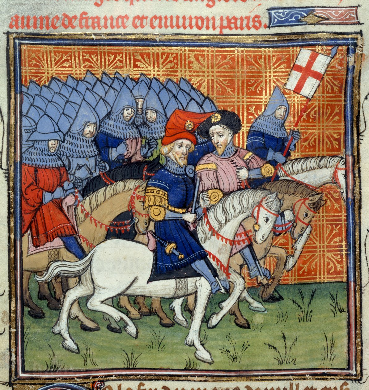 Ms Royal 20 C. VII, f.186 engelsk armé med banderoll, från 