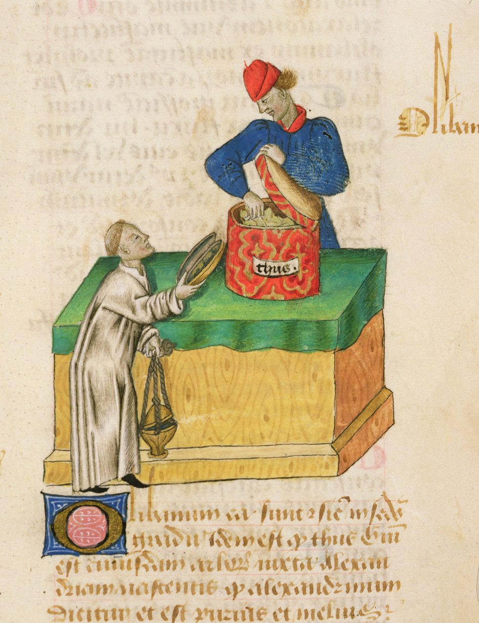 Ms Tractatus de Herbis av Dioscorides, fol.104r Rökelsesäljaren av French School