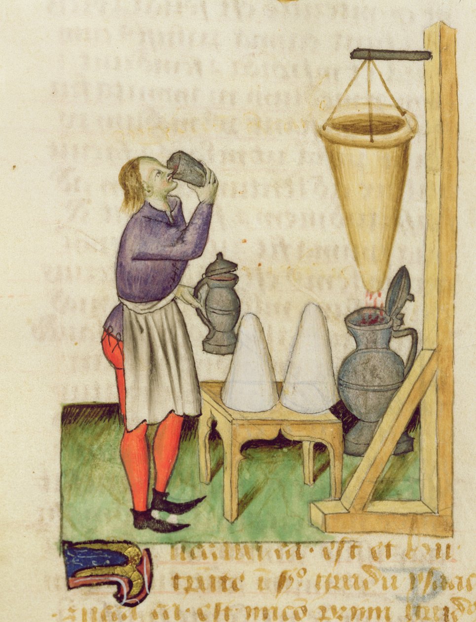 Fröken. A Treatise on Herbs av Dioscorides, fol.142r Making Alcohol av French School