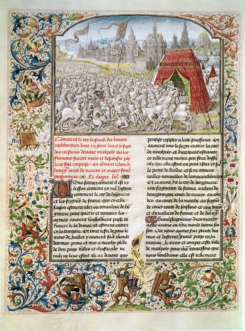 Ms t.4 fol.230 Slaget vid Nicopolis 1396, faksimil av Breslau-manuskriptet, från Froissarts Chronicle, 1472 av French School