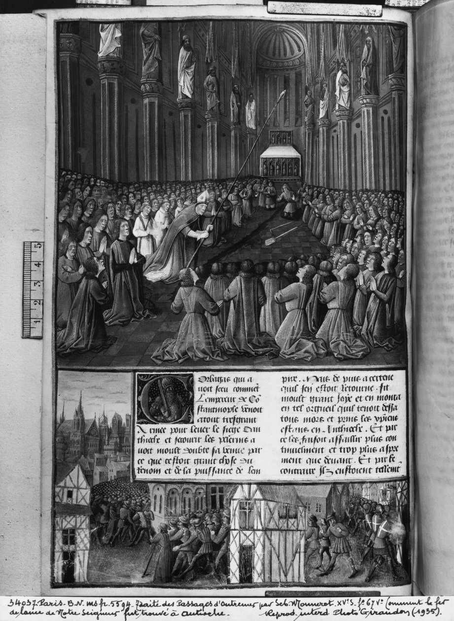 Ms.fr 5594 fol.67v Hur vår Herres spjut hittades i Antiokia, illustration från Les Passages dOutre-Mer av Sebastien Mamerot de Soissons, ca 1490 av French School