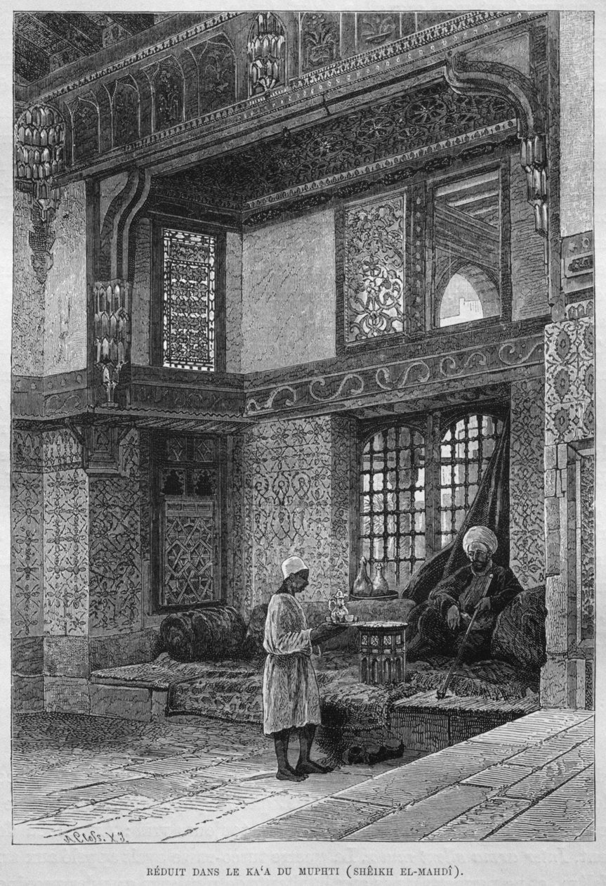 Muftihus, Qaa, från LEgypte av Georg Moritz Ebers (1837-98), 1881 (bw gravyr) av French School