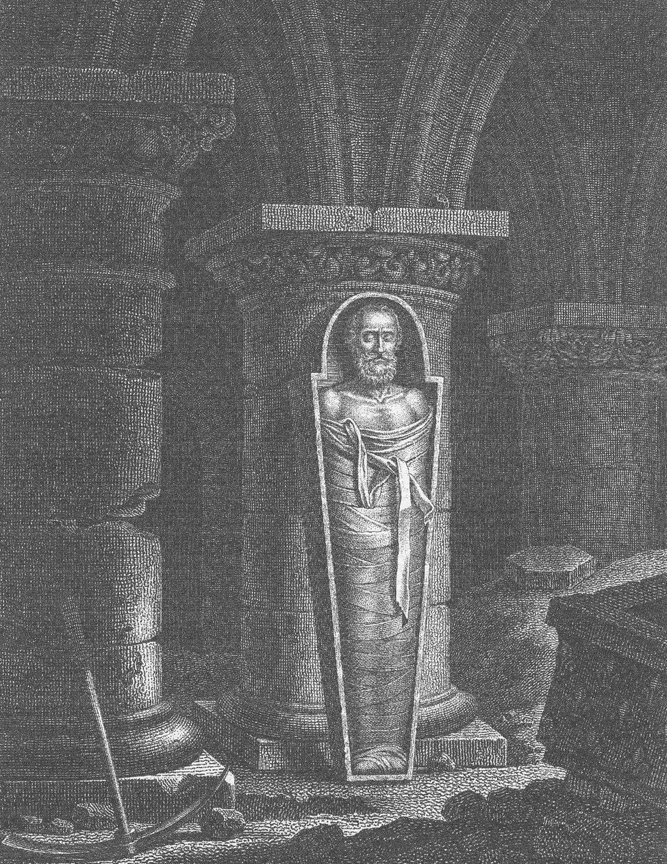 Mumie av Henri IV (1553-1610), kung av Frankrike, grävd upp av revolutionärerna vid basilikan Saint-Denis, 14-25 oktober 1793 av French School