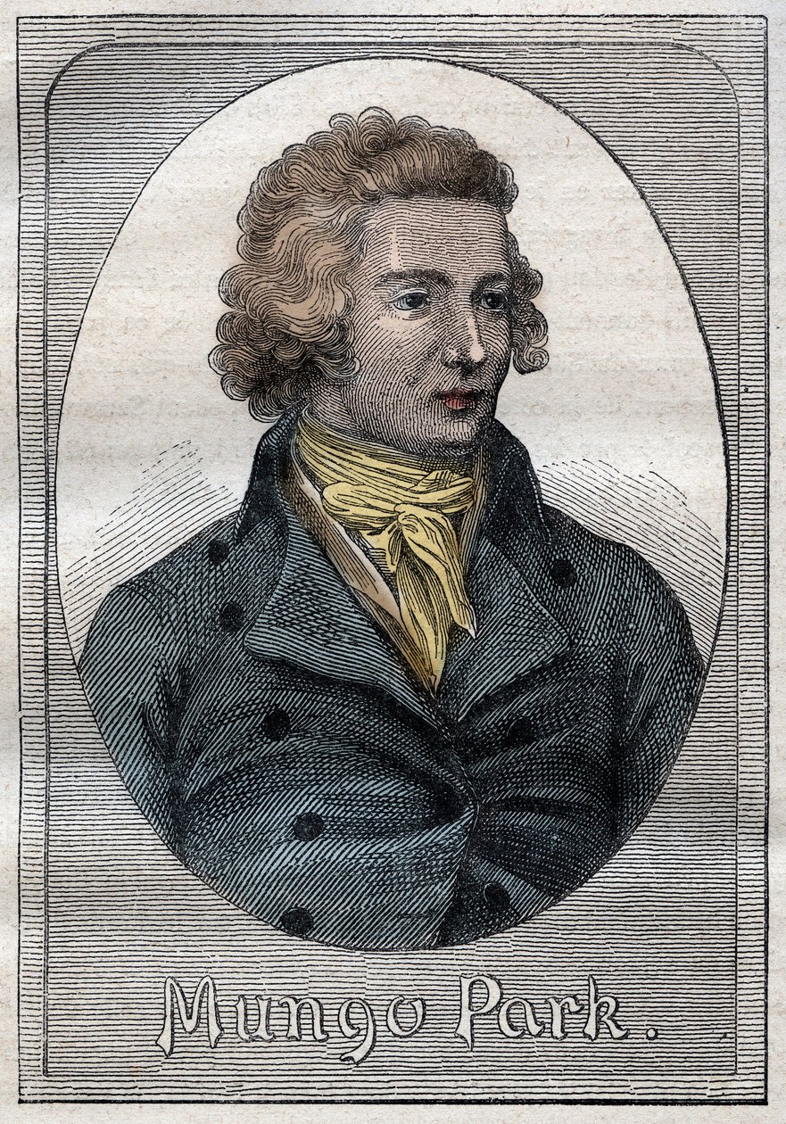 Mungo Park, skotsk upptäcktsresande - Porträtt av Mungo Park (1771-1806), skotsk upptäcktsresande - illustration från "The Great Mariners of the 18th century"" av French School