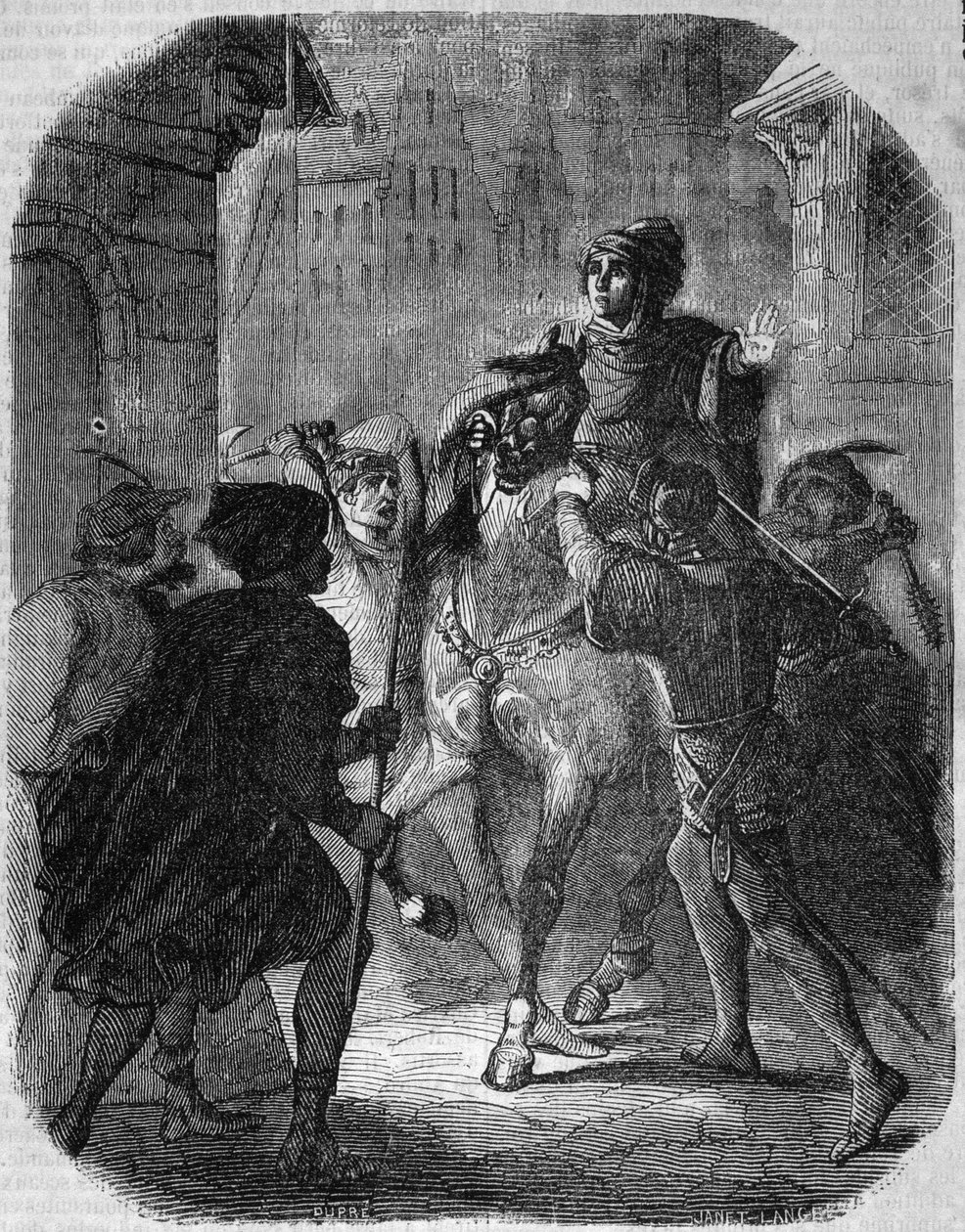 Mordet på Ludvig I av Valois, hertig av Orleans (1372 - 1407) i Old Rue du Temple av Jean Sans Ppeur - i Histoire de France”” av L.-P. Anquetil av French School