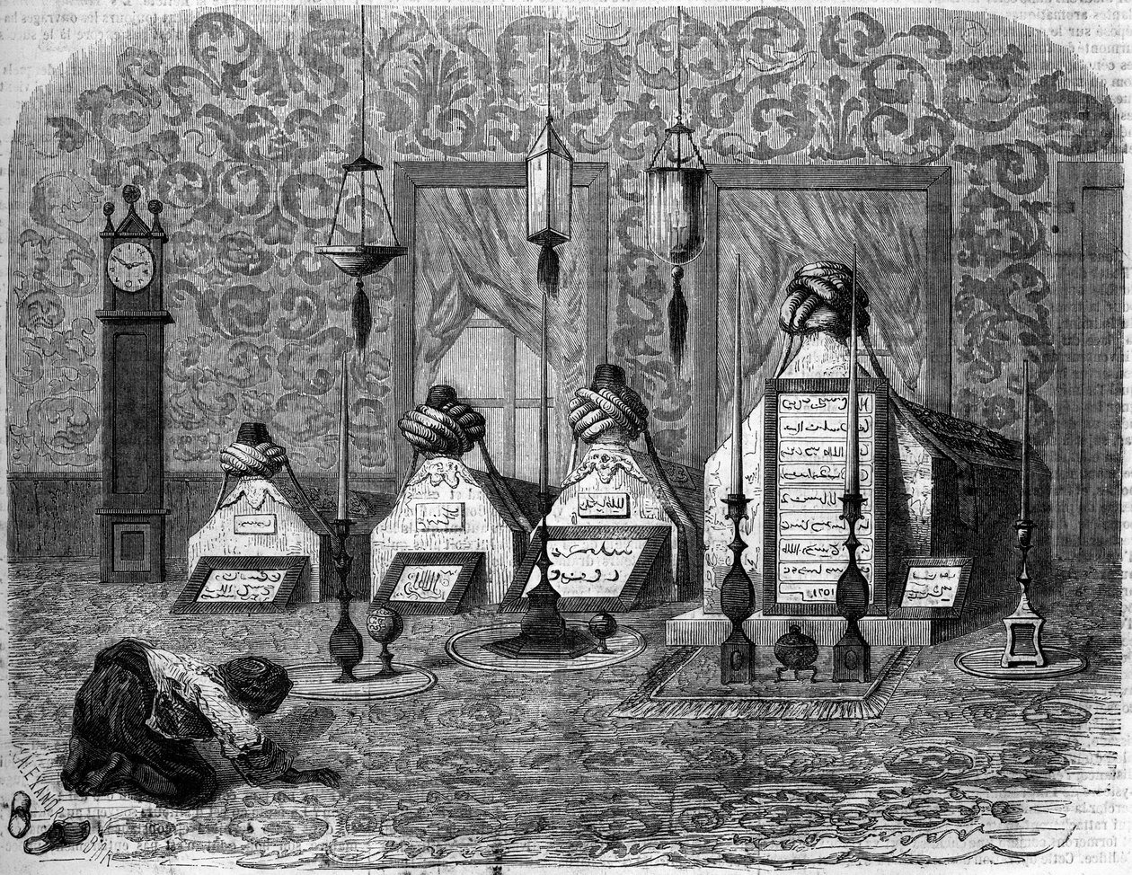 Muslimsk begravningskonst: turbs (gravar) av turberande dervischer. Scutari, Turkiet av French School
