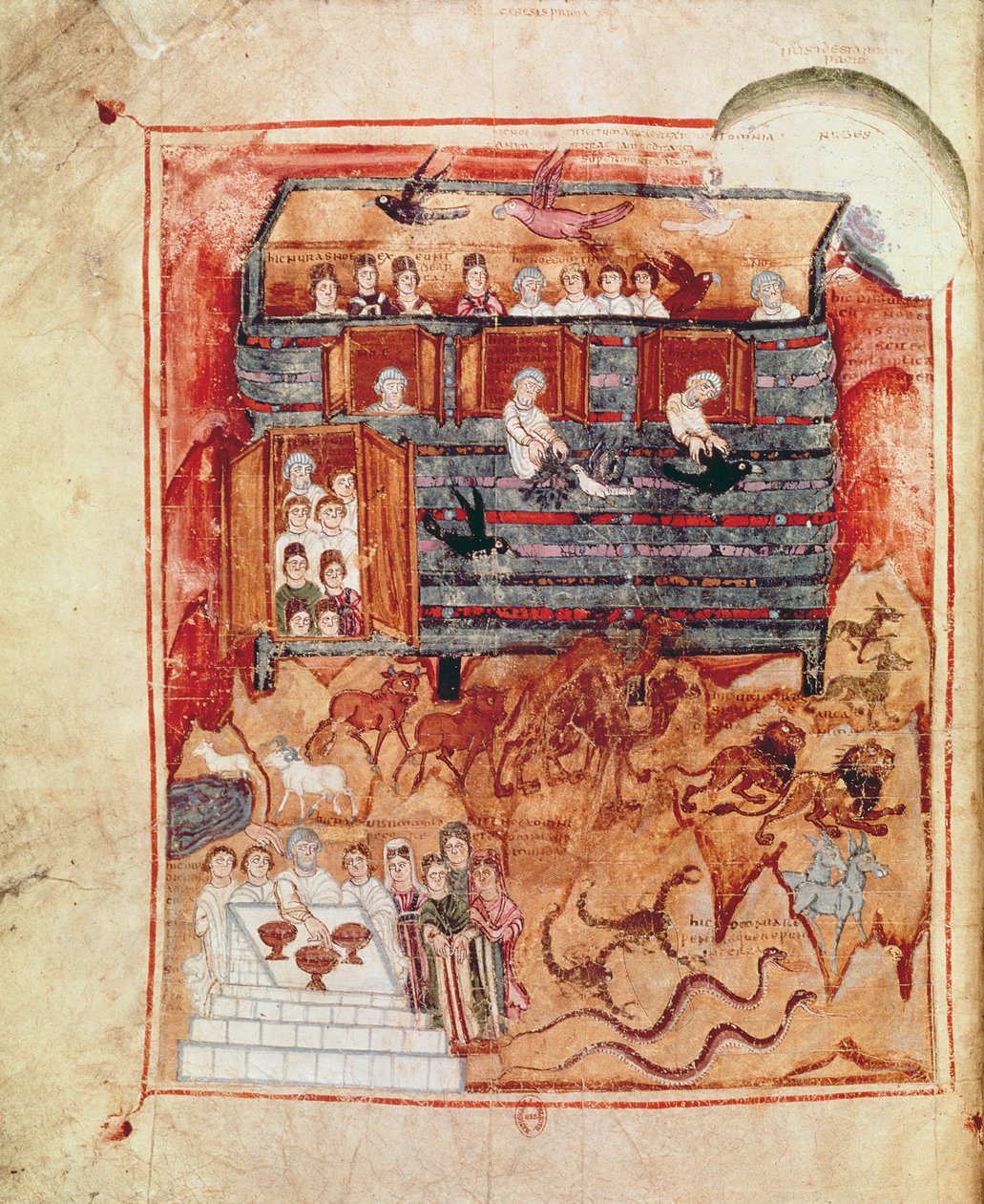 N.A.L 2334 fol.10v Noahs Ark, från De Tours Pentateuch av French School
