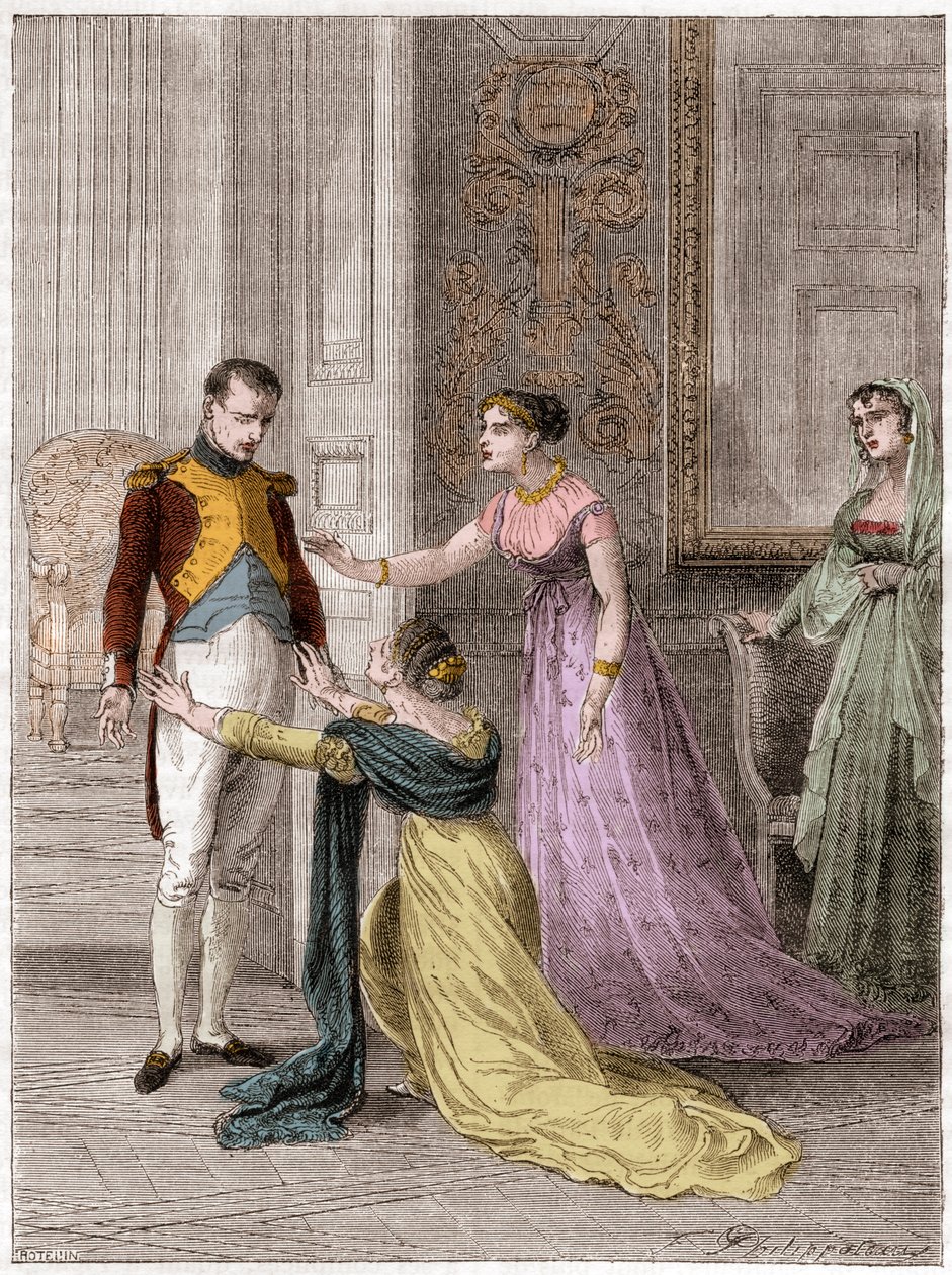NAPOLEON Bonaparte (1769-1821), kejsare av Frankrike, skänker Madame de Polignac nåden av hennes mans liv (Jules Armand (Jules-Armand), Prince de Polignac av French School