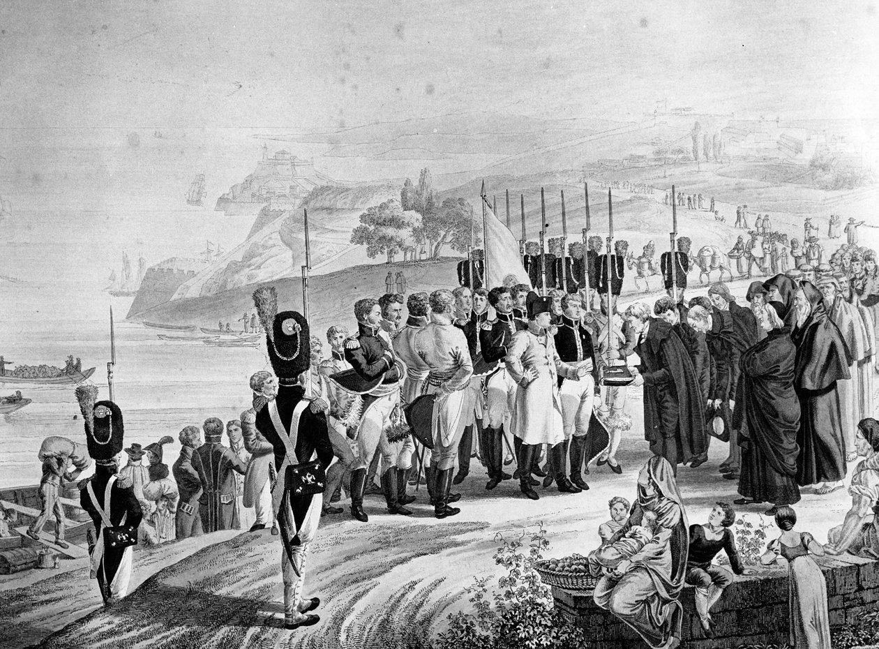 Napoleon (1769-1821) anländer till ön Elba, 1814 av French School