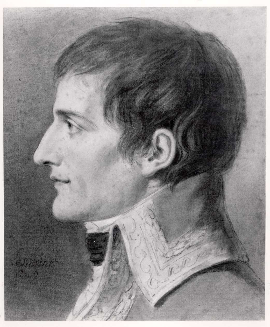 Napoleon Bonaparte (1769-1821) Förste konsul (kol på papper) av French School