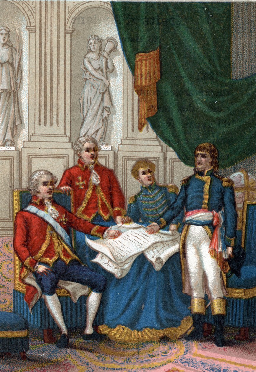 Napoleon Bonaparte i Amiens den 25 mars 1802 undertecknade England och Frankrike ett fredsavtal som avslutade den andra europeiska koalitionen mot Frankrike. (The Peace of Amiens, 25 mars 1802). av French School