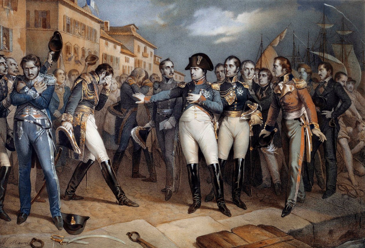 Napoleon I (1769-1821) underkastade sig brittisk lag och gav upp 14/07/1815 Litografi omkring 1815 Ile d