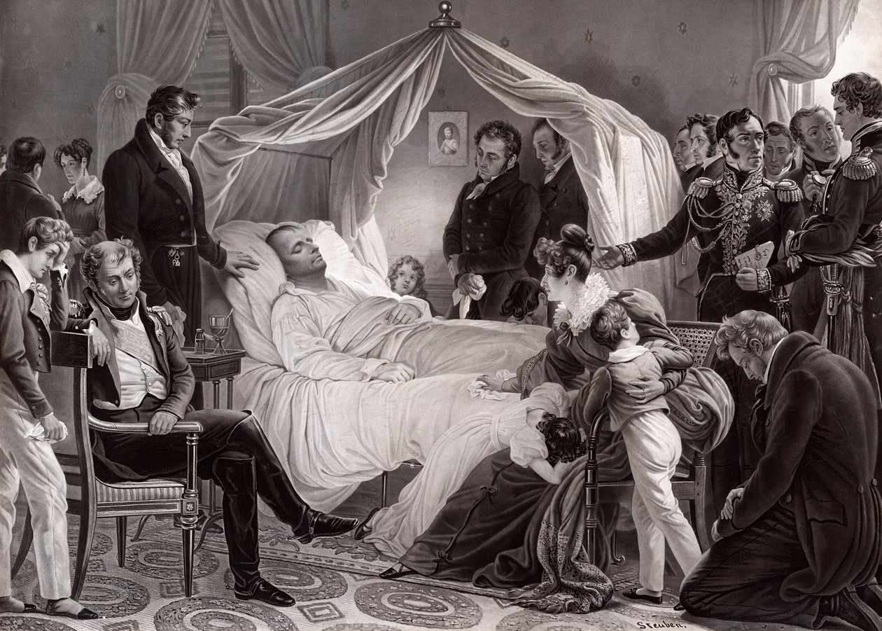 Napoleon I på sin dödsbädd på St. Helena, 5 maj 1821, efter en målning av Charles de Steuben av French School
