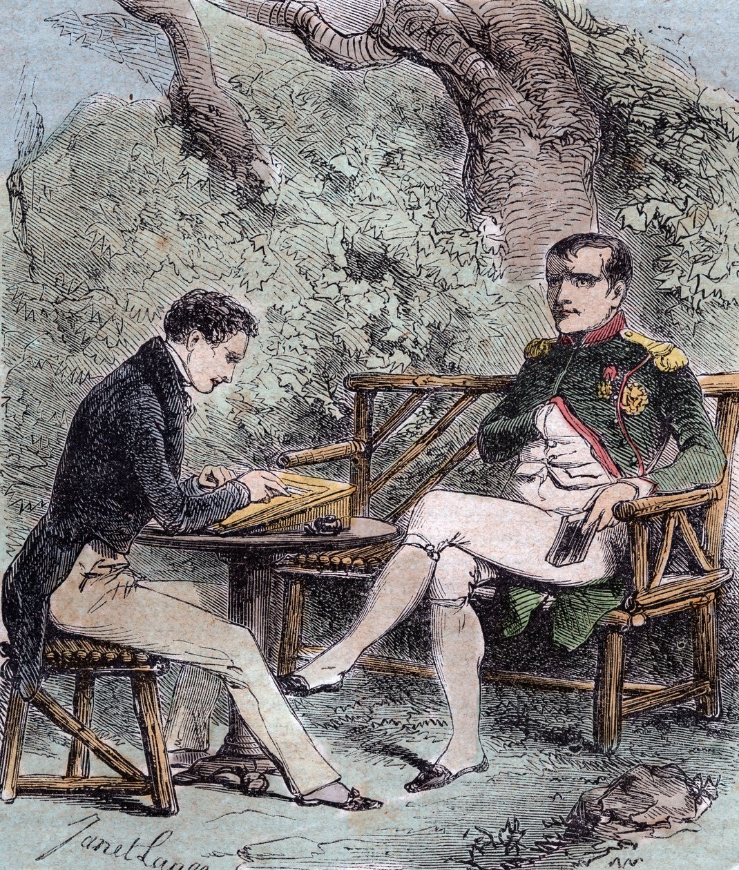Napoleon a Sainte-Helene - Napoleon dikterar sina memoarer till Emmanuel Pons de Las Cases (1800-1854) son till Emmanuel de las Cases, - Från Emmanuel de las Cases, Napoleon, Memorial de Sainte-Helene av French School