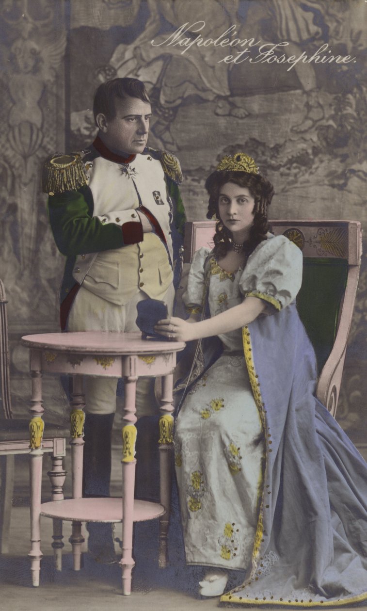 Napoleon och Josephine (färglitografi) av French School
