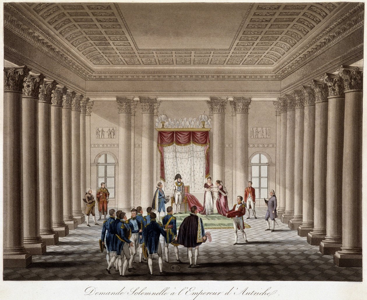 Napoleon frågar Marie Louise i äktenskap med kejsaren av Österrike - i "" Historical History of the War between France and Austria in 1809"" av French School