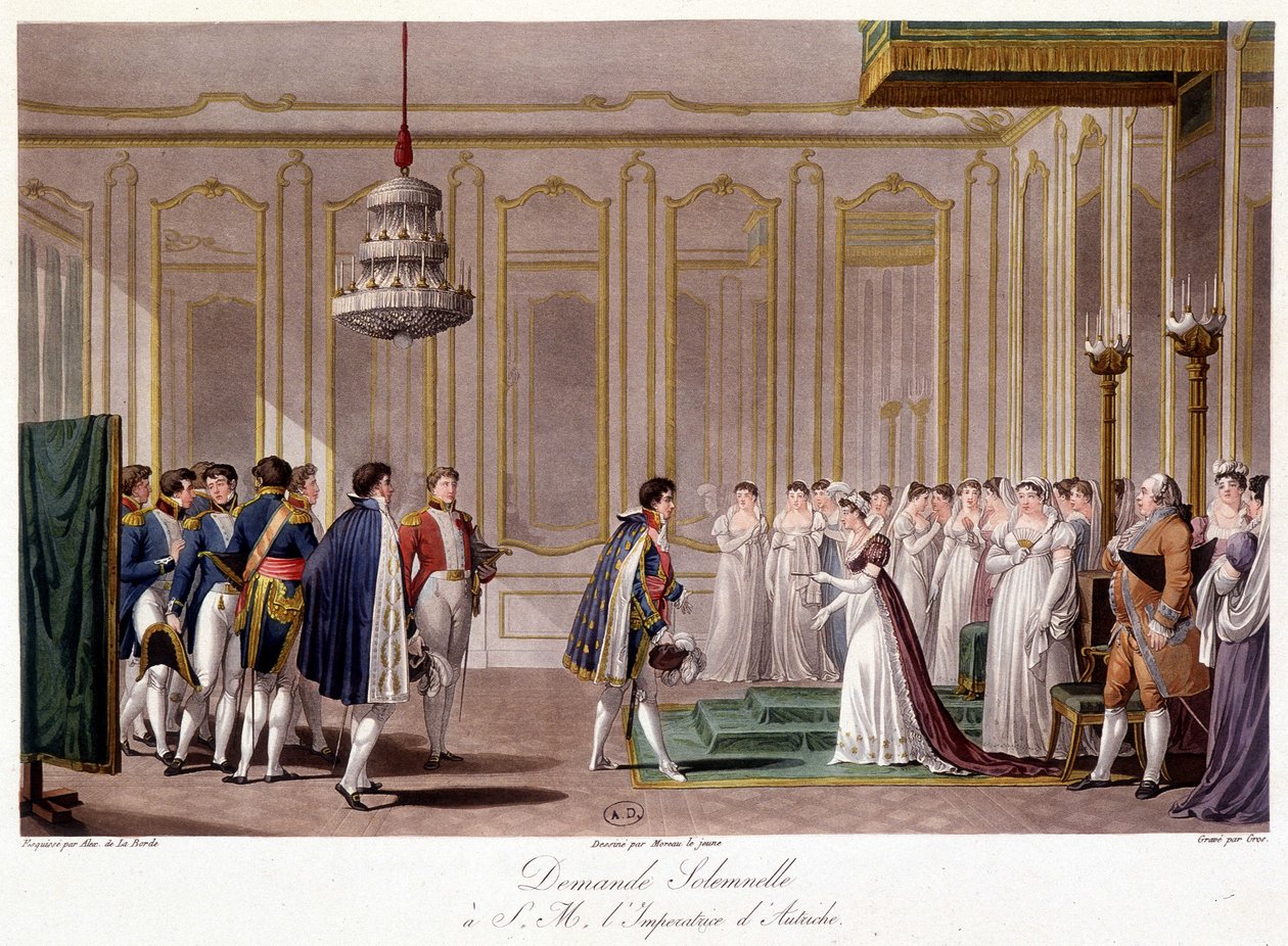 Napoleon frågar Marie Louise i äktenskap med imponen av Österrike - i "" Historisk sammanfattning av kriget mellan Frankrike och Österrike 1809 "" av French School