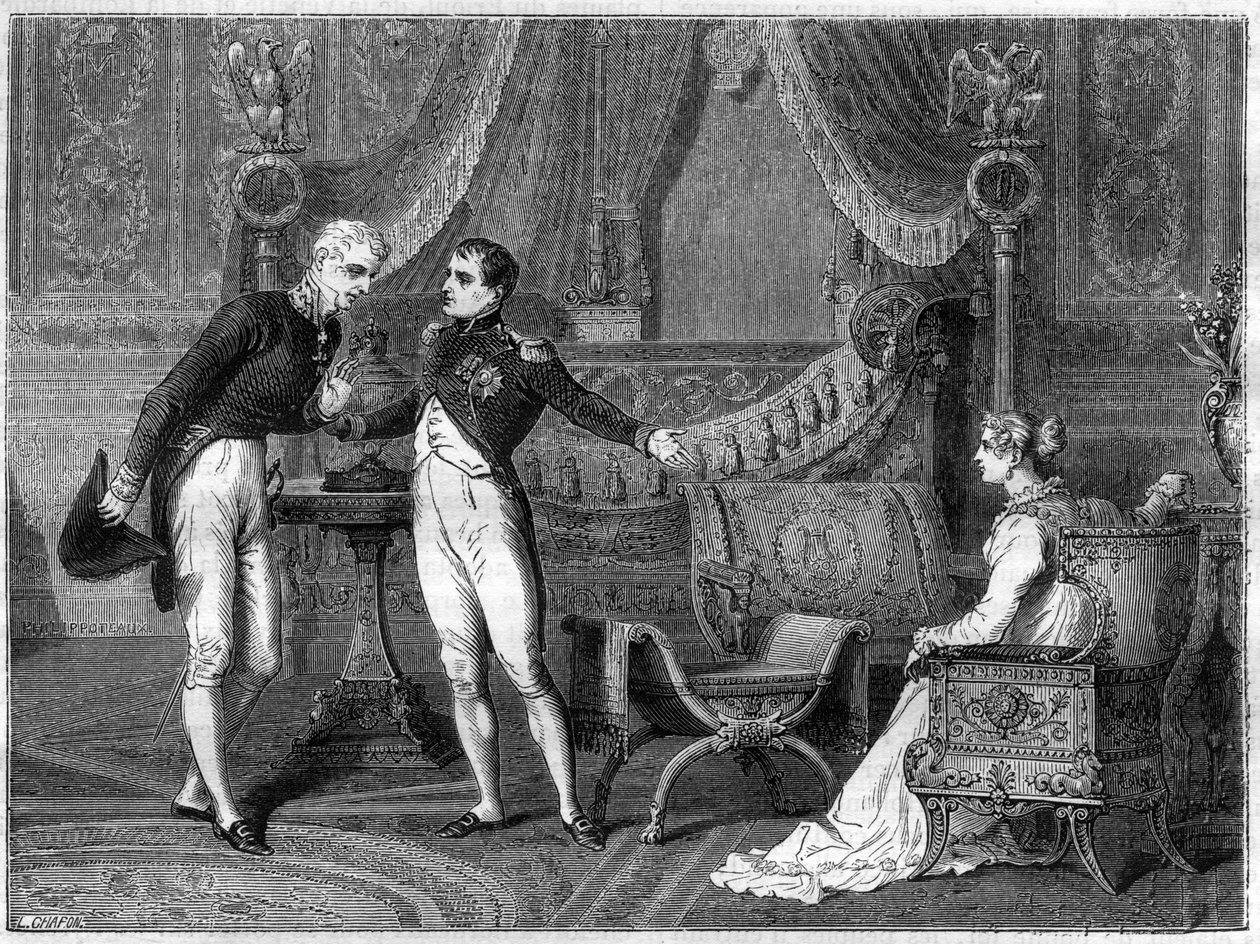 Napoleon, hans fru Marie-Louise och prins Metternich pratar av French School
