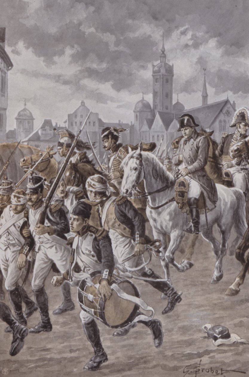 Napoleon med sin armé (litografi) av French School
