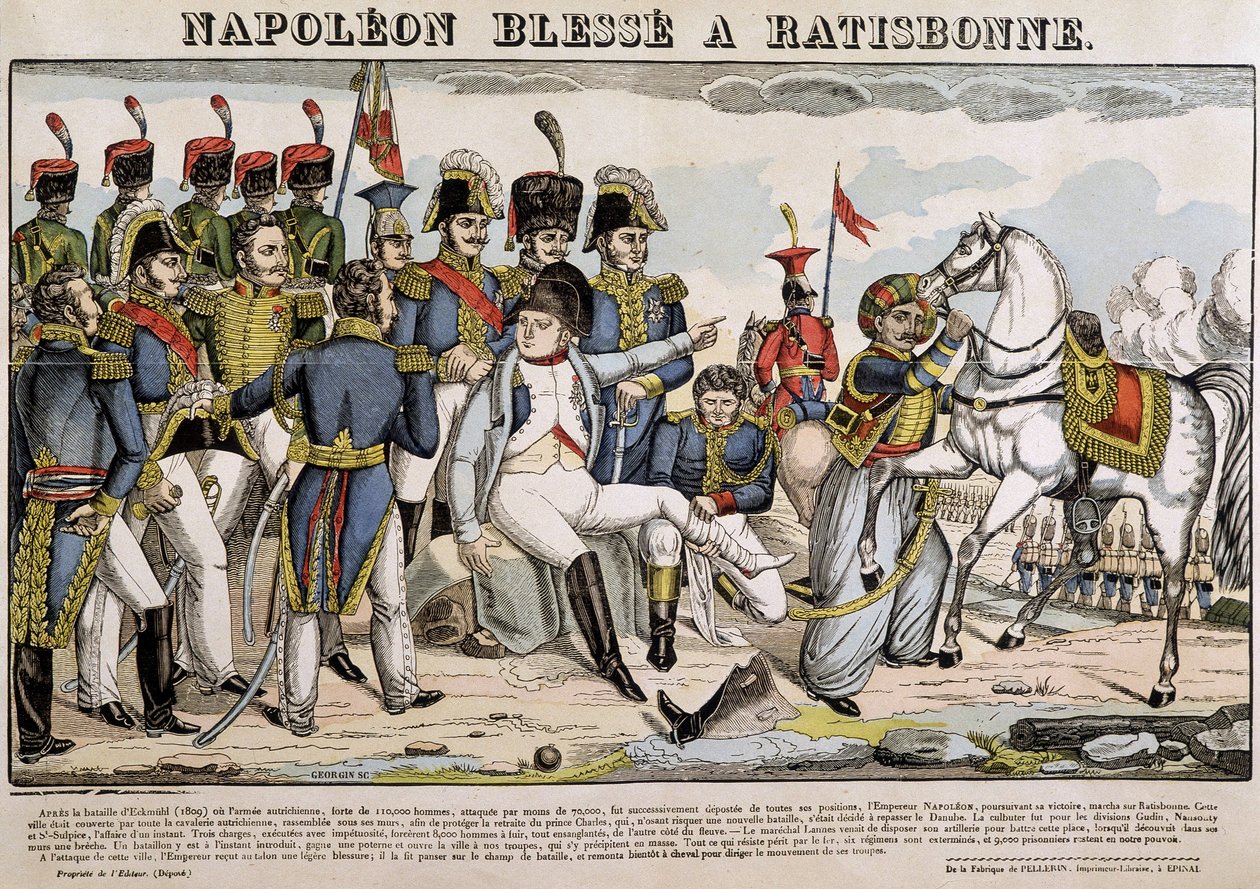Napoleon sårad i Regensburg - bild av Epinal av French School