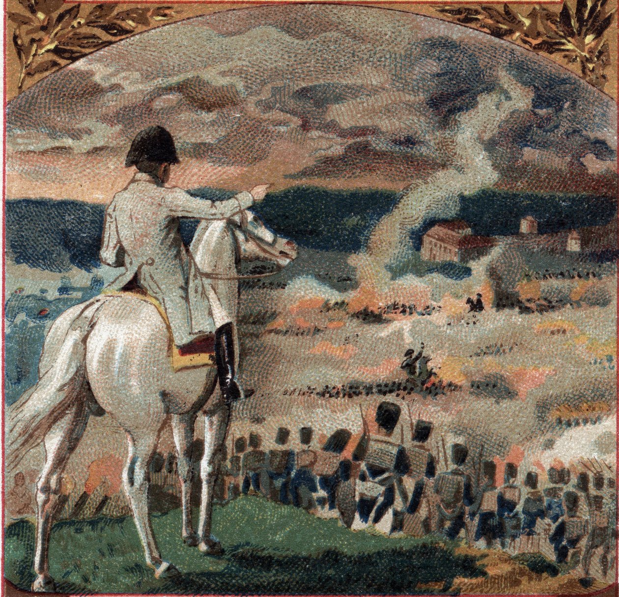 Napoleonkrigen: Napoleon I (1769-1821) observerade slaget vid Brienne-le-Chateau (Brienne le Chateau) (gryning) den 29 januari 1814 under det franska fälttåget. Den franska armén besegrade general Gebhard Leberecht von Bluchers (1742-1819) preussiska trupp av French School