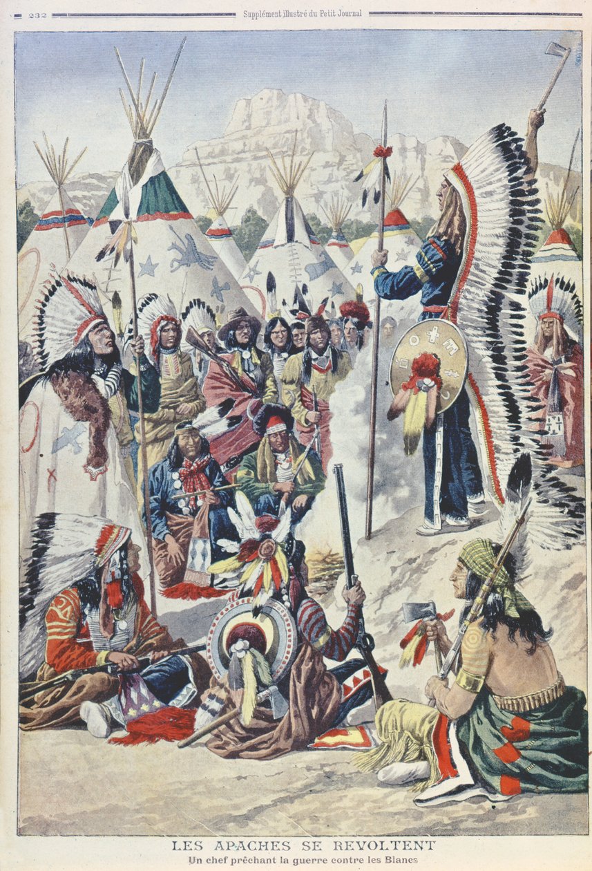 Indianhövding som uppmanar till revolt mot det vita folket, illustration från Le Petit Journal av French School
