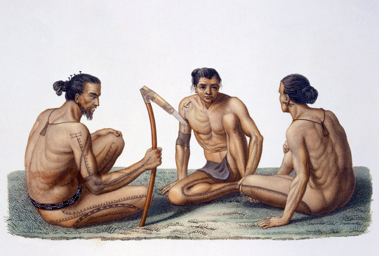 Infödda på ön Oualan, Caroline Islands skärgård, 1826 av French School