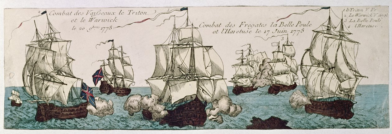Sjöinsatser mellan den franska och engelska flottan under den amerikanska revolutionen 1778 av French School