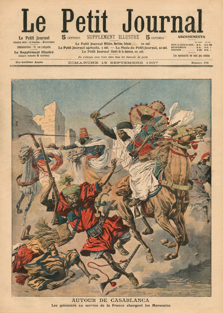 Nära Casablanca laddar goumiers mot marockanerna, illustration från 