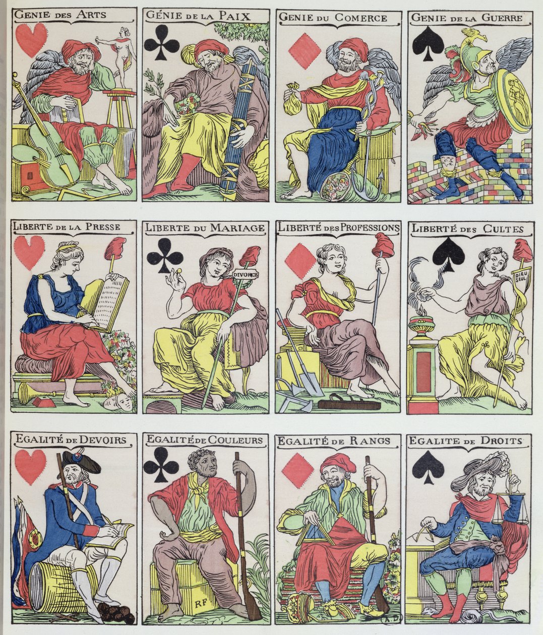 Nya spelkortsdesigner från den franska revolutionen, 1793 av French School