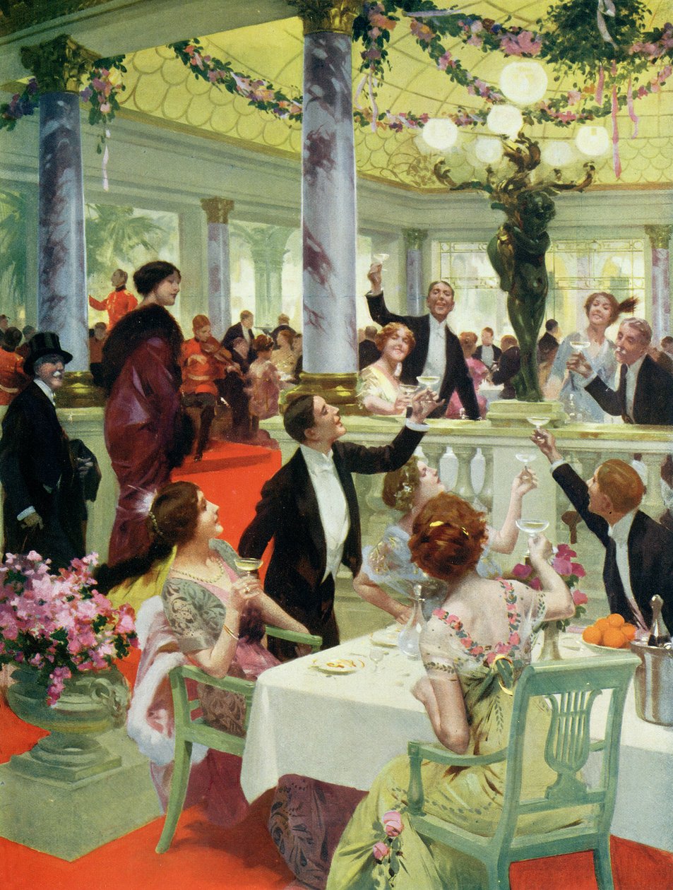 Nyårsafton i en restaurang, illustration från La Vie Heureuse magazine, 15 december 1912 av French School