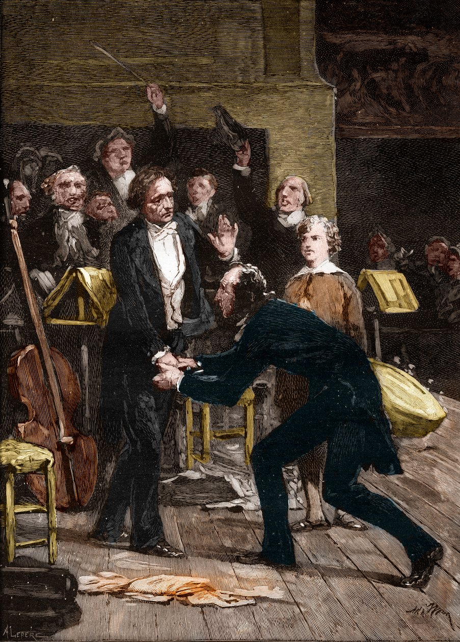 Niccolo Paganini och Hector Berlioz, efter ett fantastiskt framförande av en symfoni av French School
