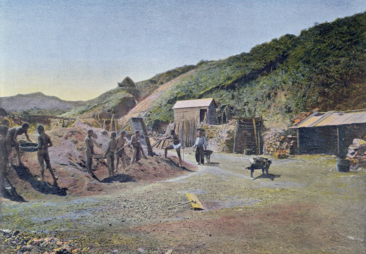 Nickelgruvor på Nya Kaledoniens östkust, graverade av Gillot, c.1900 av French School