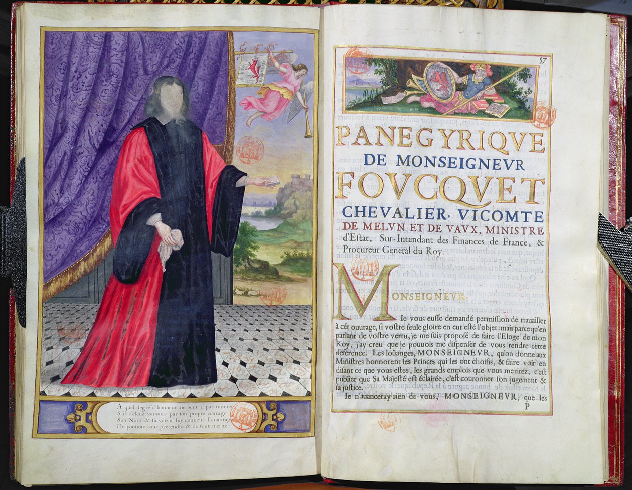 Nicolas Fouquet (1615-80) illustration från The Panegyrics of the Illustrious Men of Our Century av Puget de la Serre, 1655 av French School