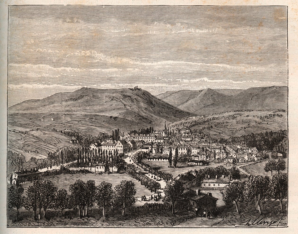 Niederbronn-les-Bains i Alsace - gravyr i "La France illustrée: geografi, historia, statistisk administration" av V.A. Malt-Brown. 1884 av French School