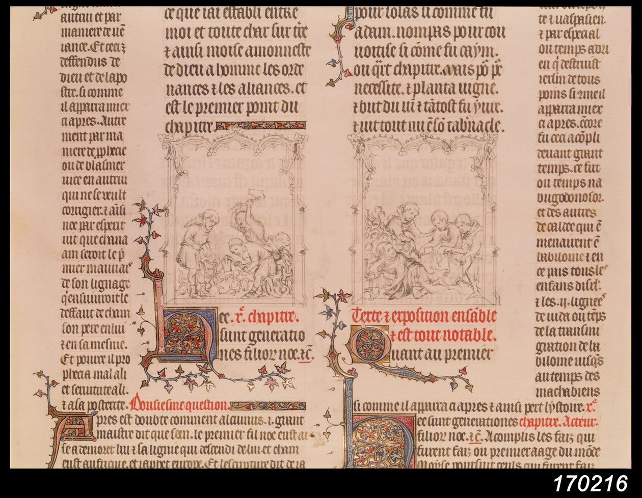 Noah in the Vineyard and the Drunkenness of Noah, från The Bible of Jean Sy, c.1355 av French School