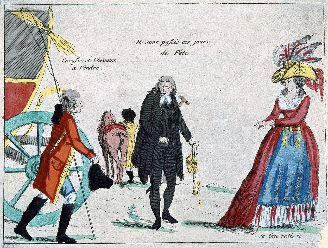Adelsmän, präster och bourgeoisi utan pengar, karikatyr av revolutionen, sent 1700-tal av French School