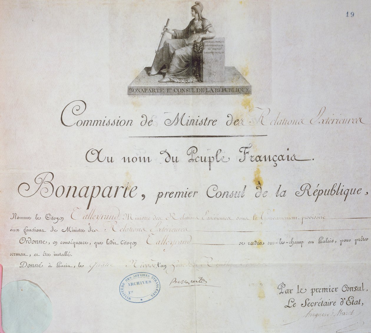 Nominering av Charles Maurice de Talleyrand-Perigord (1754-1838) till posten som utrikesminister, ca 1797 av French School