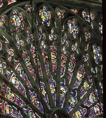 North Rose-fönster som visar helgon, kungar, apostlar och änglakören, mitten av 1200-talet (målat glas) (detalj) av French School