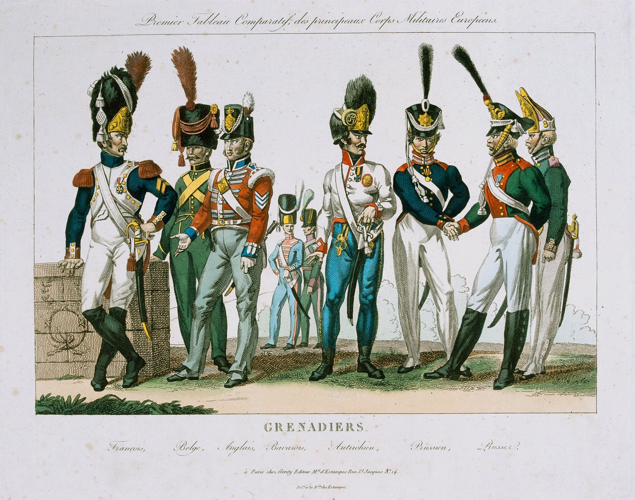 Northern European Grenadier Officer Uniforms, utgivna av DEstampes, Paris, ca 1815 av French School